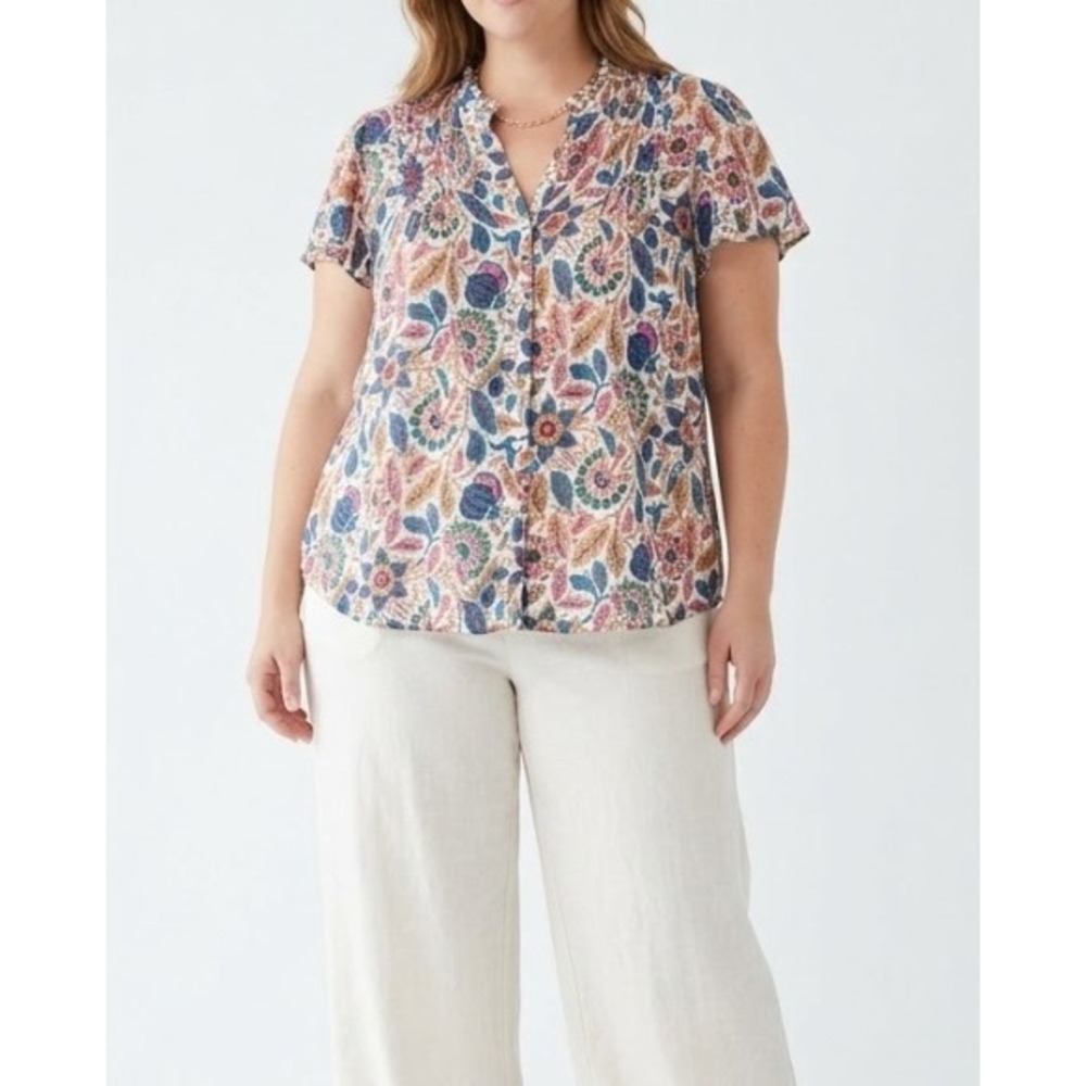 NWT Jane + Delancey Blouse 1X Multicolor Floral Paisley Ruffle Soft Pleated Boho